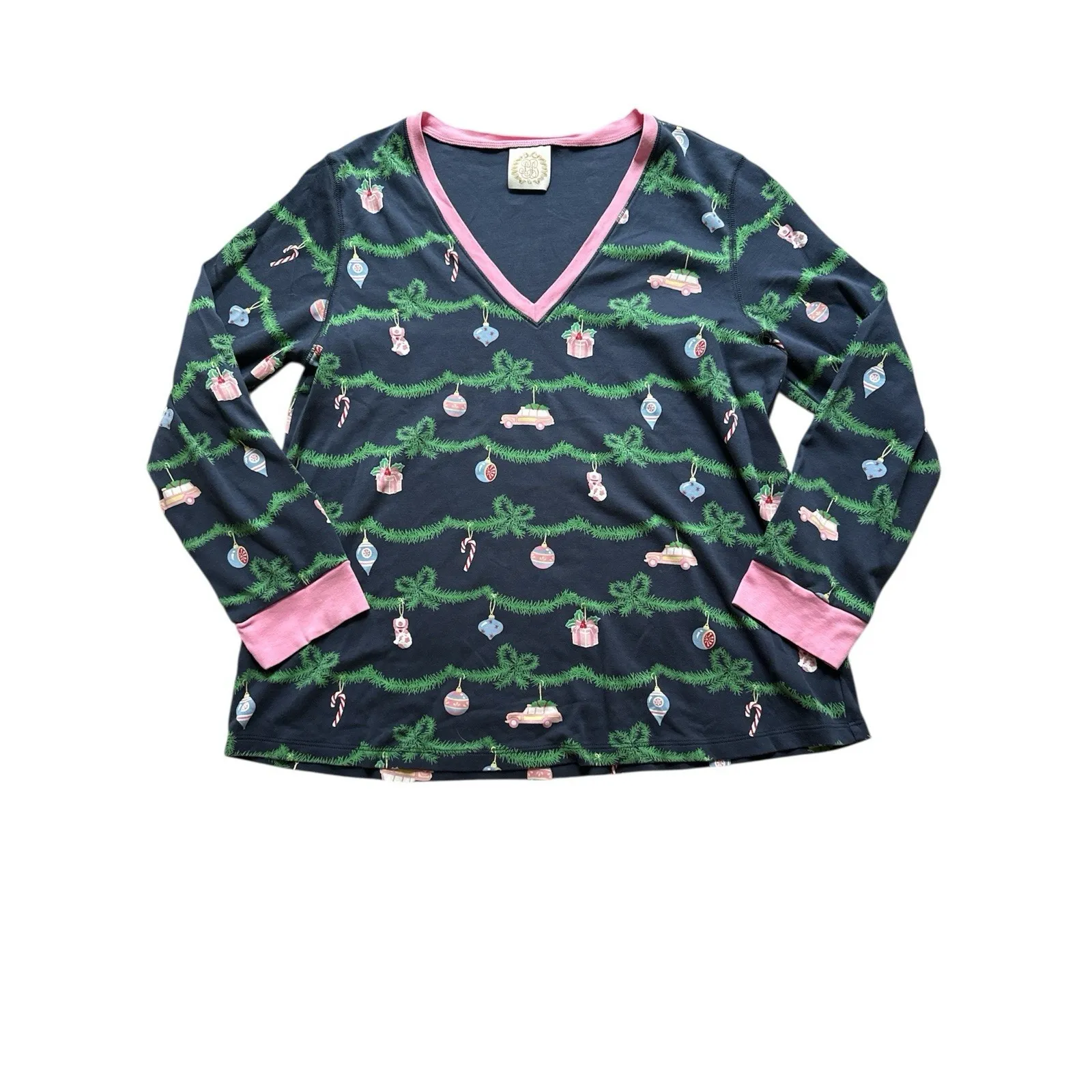 Beaufort Bonnet Company Darling Deck Halls Pajama Set Womens XL Navy Christmas Blue - Image 2