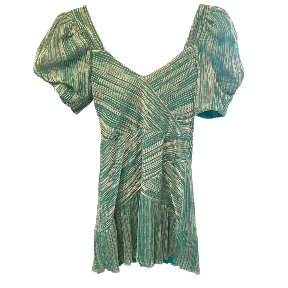SAYLOR Nyah Mini Dress Teal Metallic Cocktail Puff Sleeves NWT - Image 6