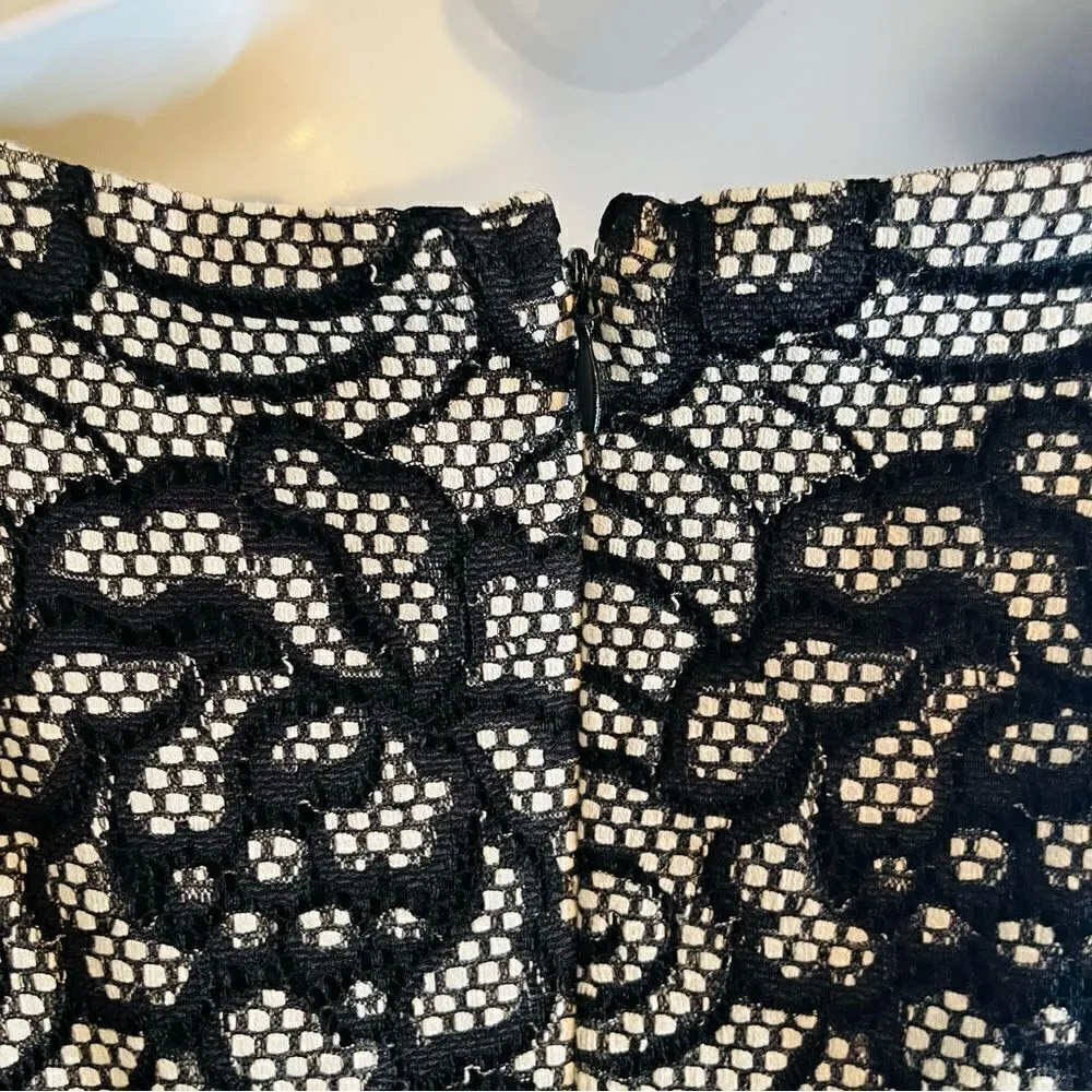 Nicole Miller Floral Lace Overlay Multicolor Side Stripe Midi Dress Black M - Image 10