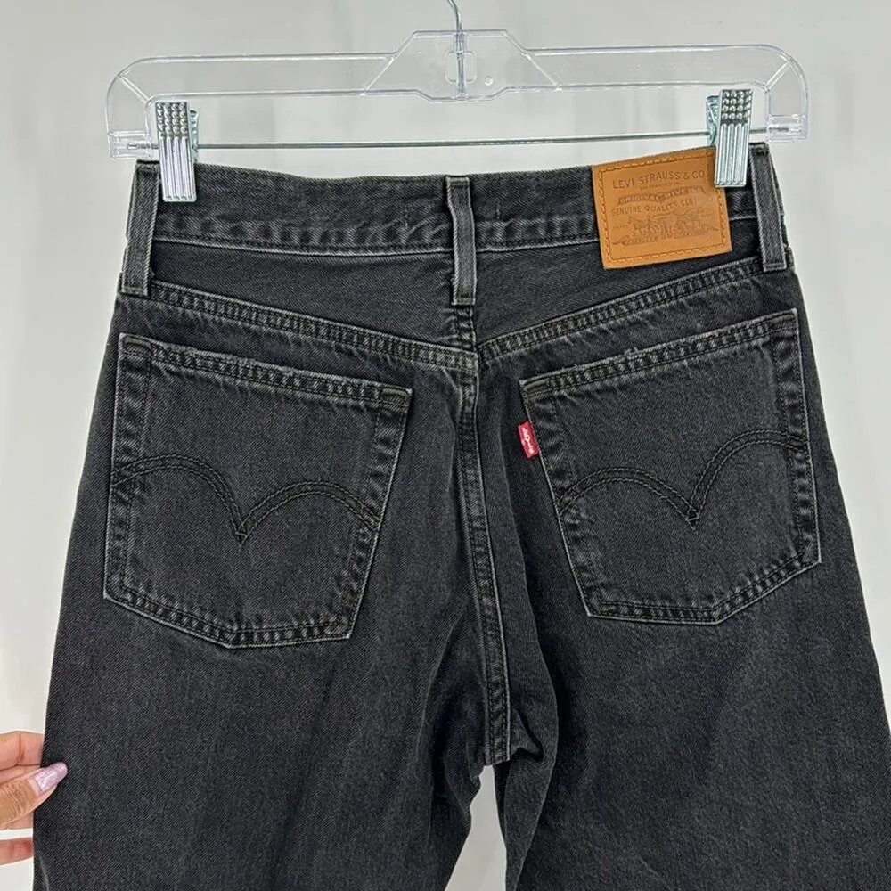 Levi’s wedgie straight black deconstructed cropped casual western size 26 - Image 4