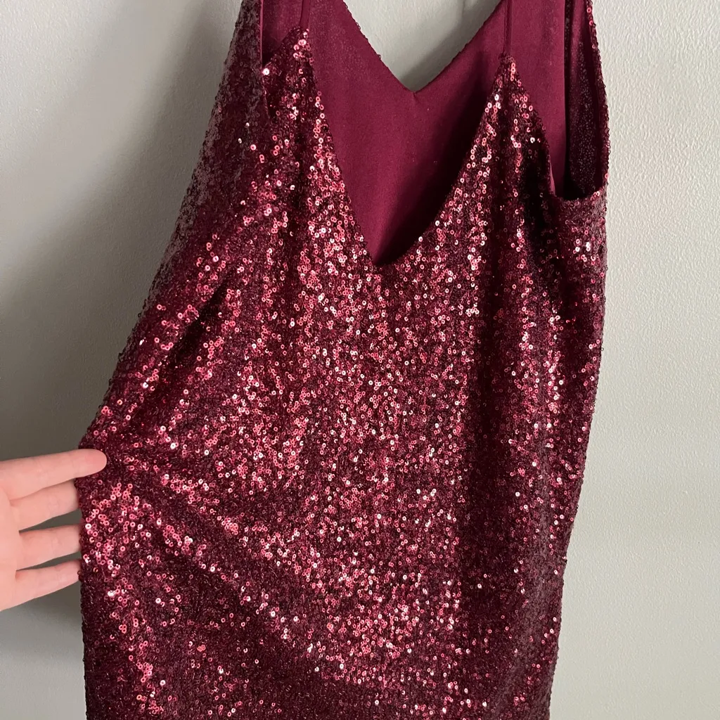 LUSH Burgundy sequin mini slip dress strappy back party holiday small - Image 7
