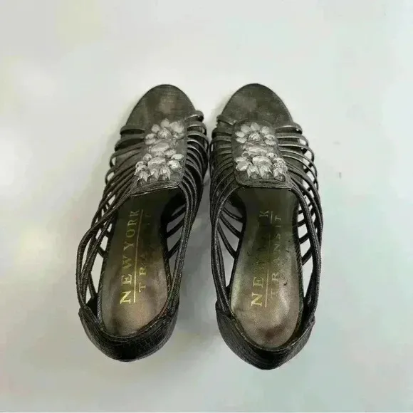 New York Transit Sandals‎ Shoes Women’s Size 6 Jeweled Bronze Color Caged Heels - Image 3