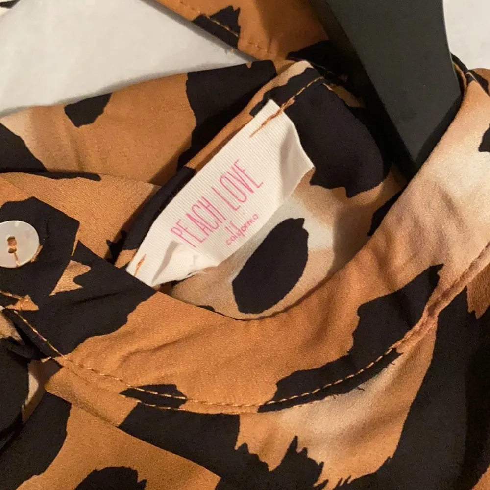 leopard print button front drape blouse, M - Image 2