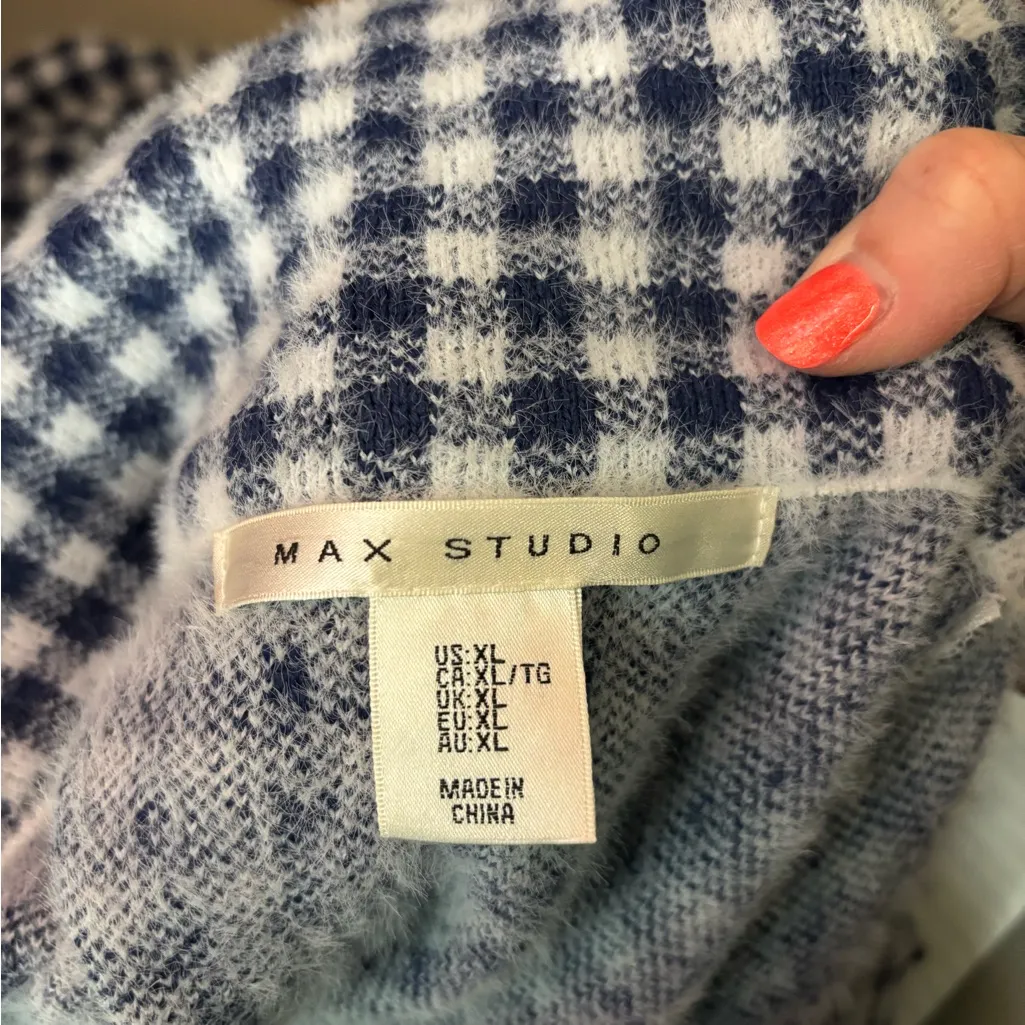 Max Studio Navy and White Gingham Button jacket - Image 4