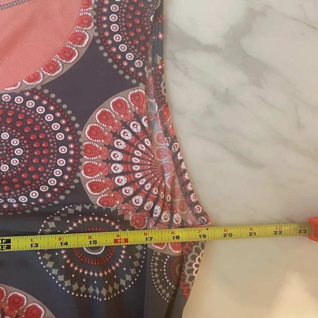 Robbie Bee XL Sleeveless Dress Gray Red Mandala Print Tie Front Stretch Career - Image 4