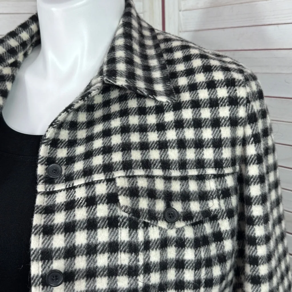 Talbots Gingham Check Wool Blend Shirt Jacket Shacket Black White 16 - Image 5