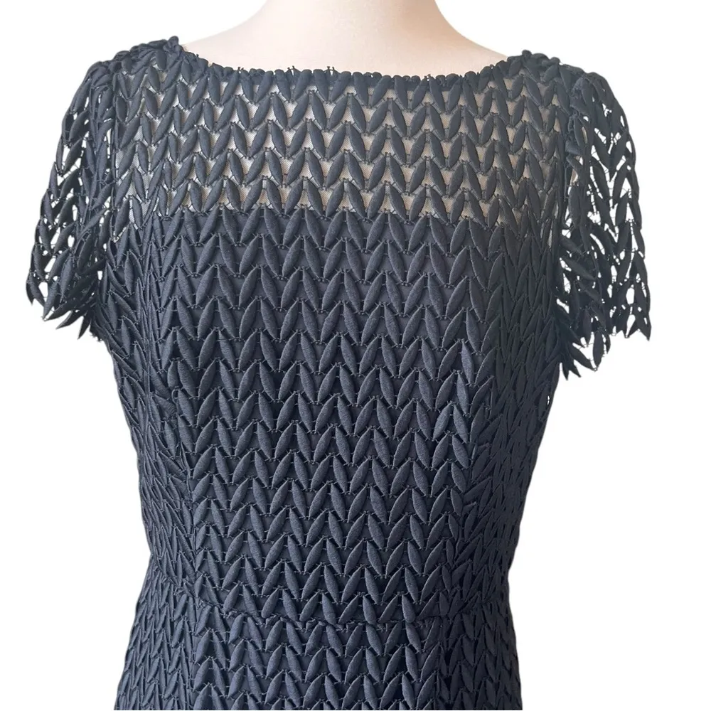 Kay Unger TATUM Black Lace Floral Petals Short Sleeve Midi Cocktail Dress - Image 3