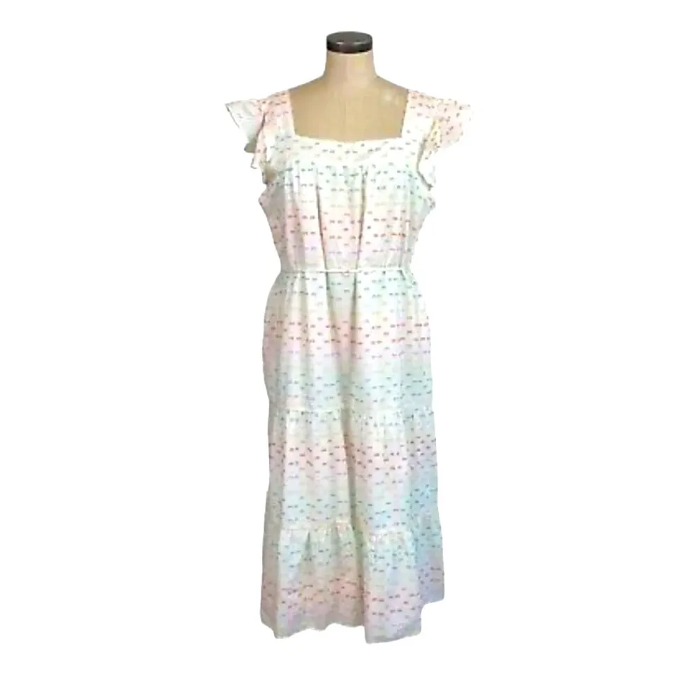 Draper James RSVP Rainbow Embroidered Flutter Sleeve Sun Dress XS White - Image 2