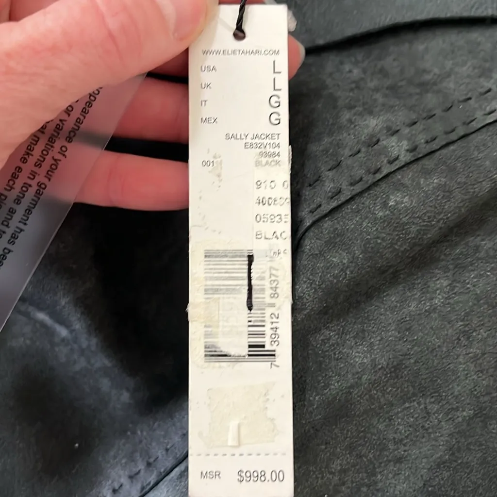 Elie Tahari New Lambskin Leather Distressed Sally Jacket Size Large in Black - Image 4