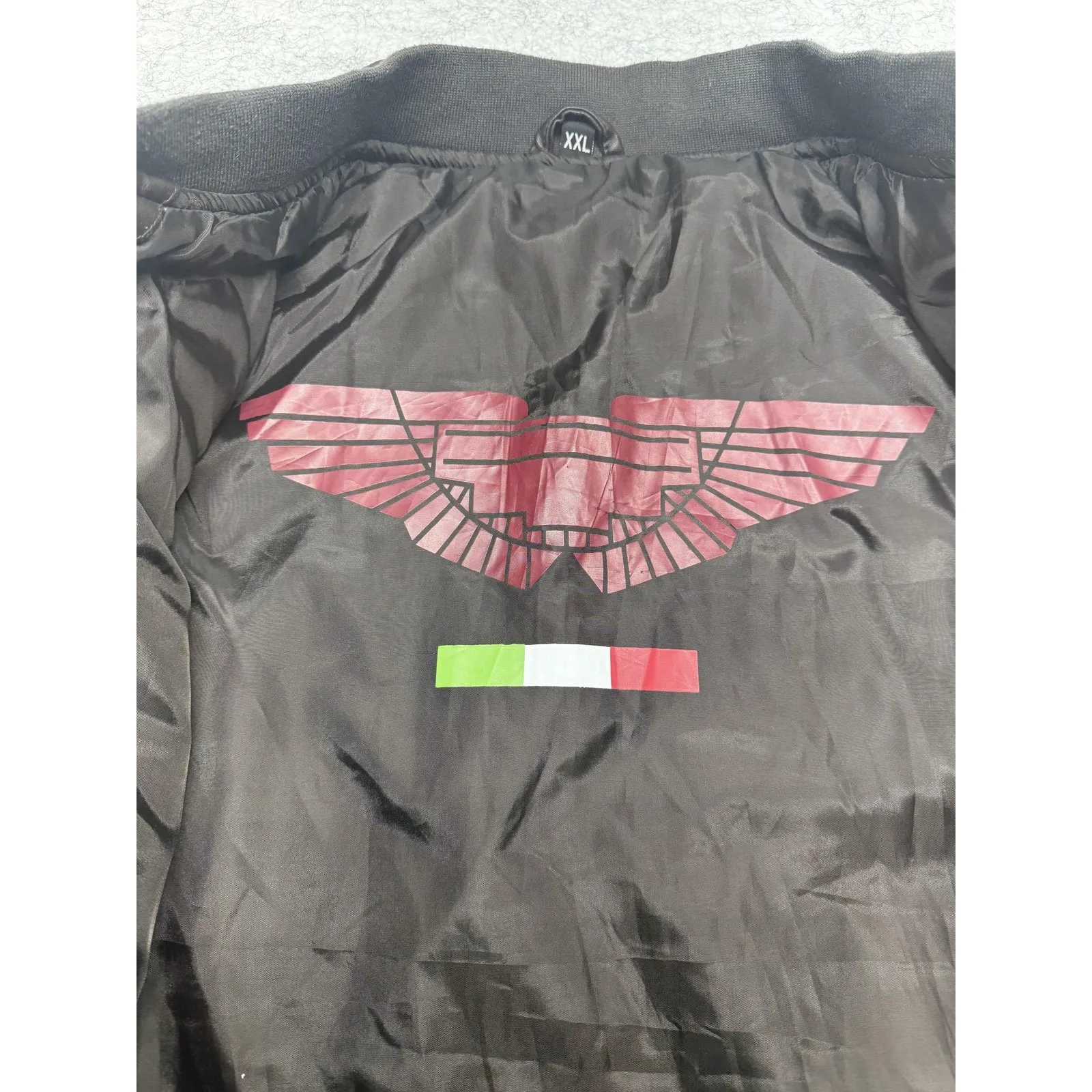 Italia Bomber Jacket Mens 2XL Faux Leather Made In Italy‎ AC Lined Wings Crest - Image 6