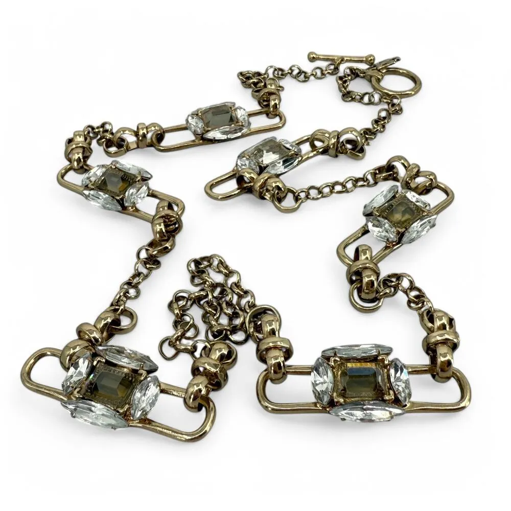 Dana Buchman Necklace Gold Tone Rhinestone Station Layering Piece Toggle Clasp - Image 3