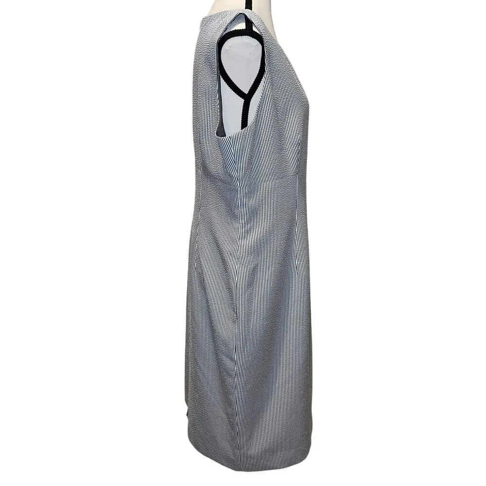Kasper Pinstripe Seersucker Sleevelss Summer Shift Dress Gray/White Size 14 Gray - Image 3