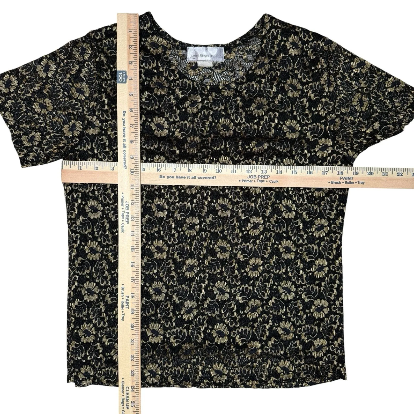 Vintage 90s Martha's Vineyard‎ Black Gold Lace Top M Whimsigoth Dark Fairy Rare Size M - Image 8