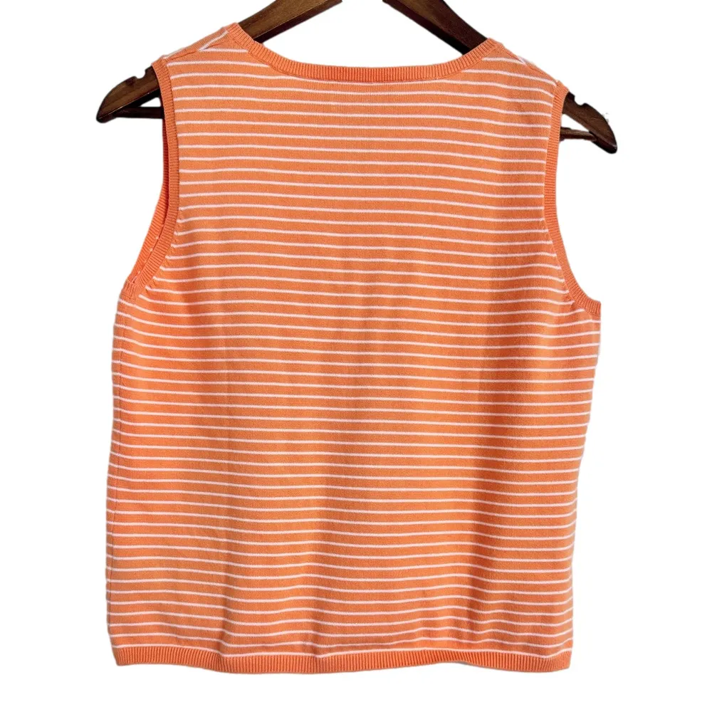 Lauren Ralph Lauren Orange & White Stripe Sleeveless Knit Tank Women’s Petite L Size undefined - Image 2