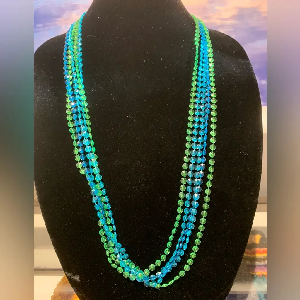 1960s aqua blue green for Strand flapper long necklace - Image 2