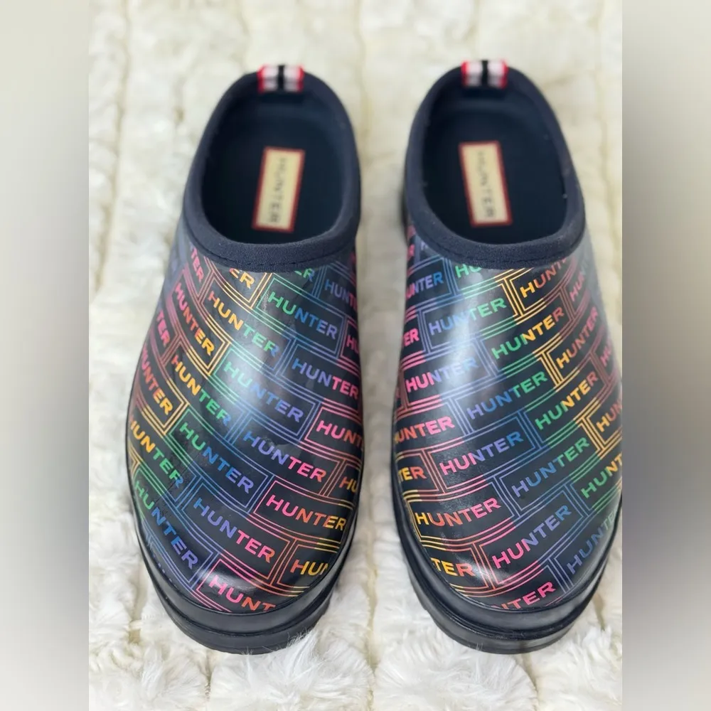 HUNTER Original Play Logo Women's Waterproof Rainbow Clogs Size 7 - Image 4