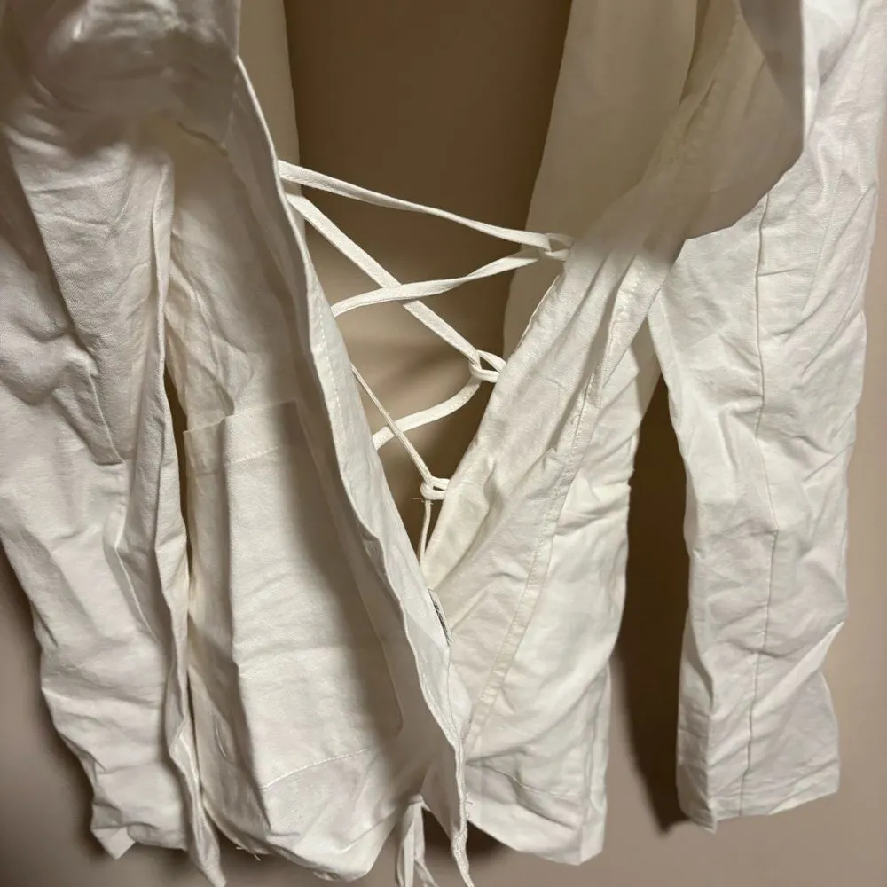 HYFVE NEW  Lace Up Corset Back White Blazer White- Size Small - Image 4