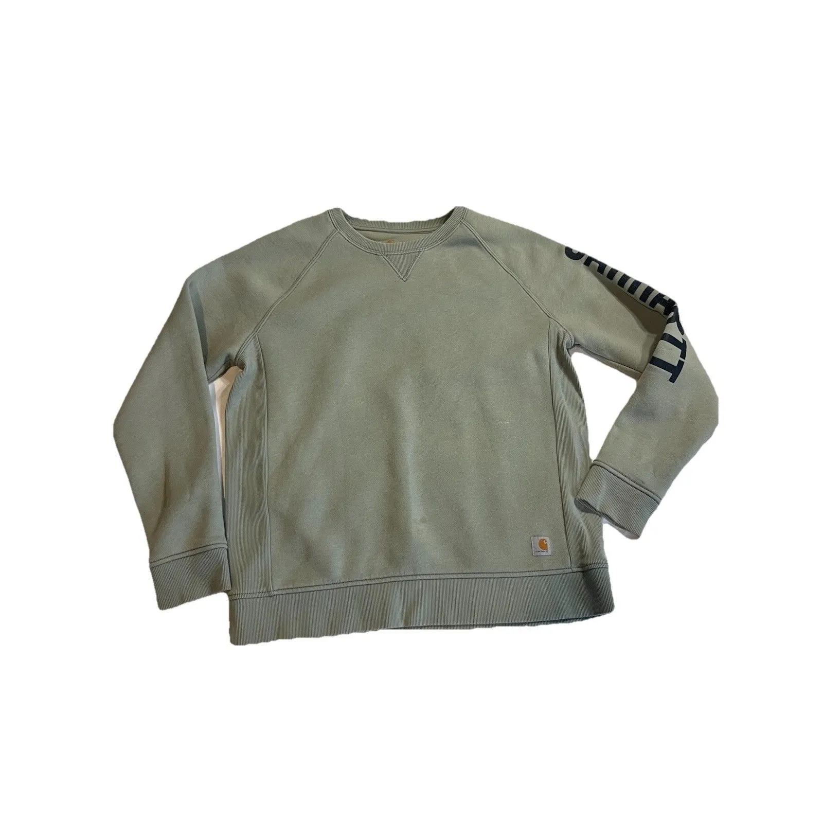 Carhartt Sweatshirt Womens XL Sage Green Relaxed Fit Embossed Arm Logo - Image 2