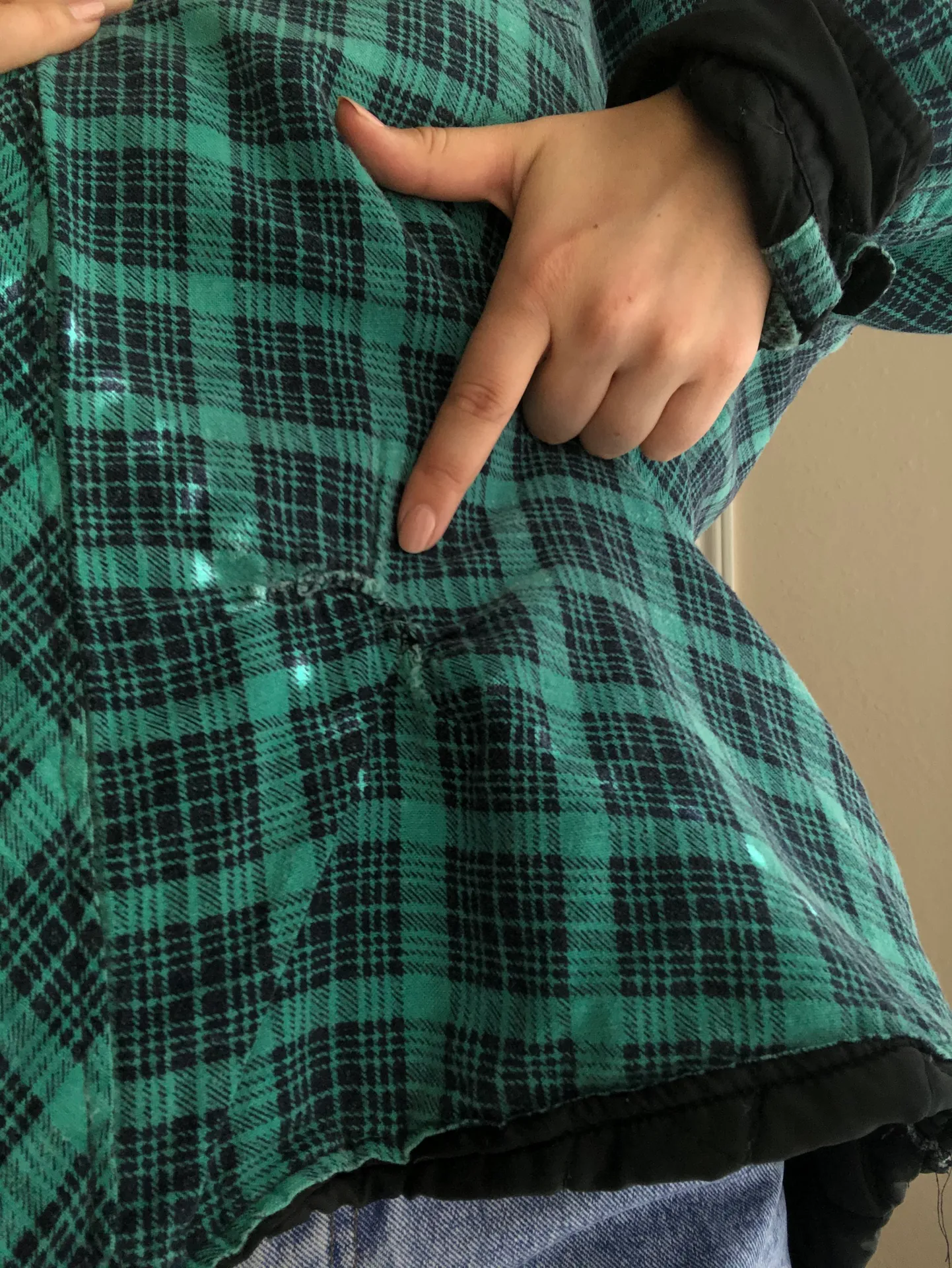 VINTAGE TURQUOISE PLAID FLANNEL JACKET BUTTON UP LINED INSULATED Blue Size XL - Image 4