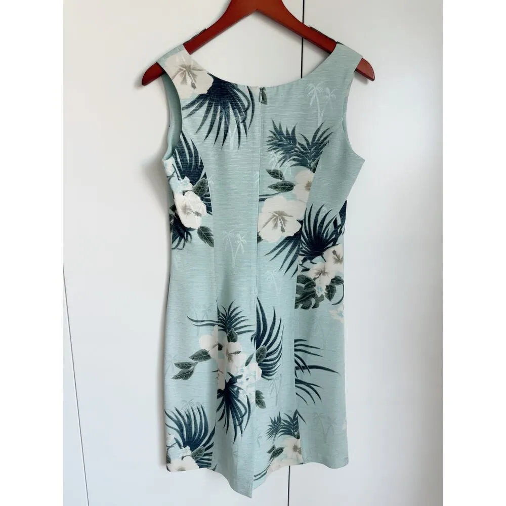 Vintage 90s Womens Hawaiian Tropical Print Sheath Dress Size Small/4 Silk Blue Green - Image 5