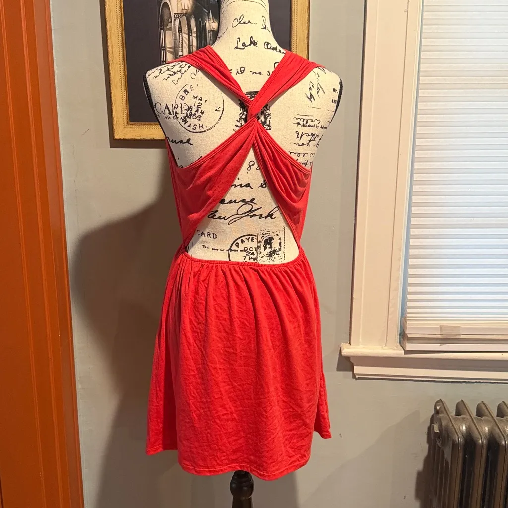 Mapalé Bright Coral Twisted Back Sleeveless Dress (M) Red Size M - Image 4
