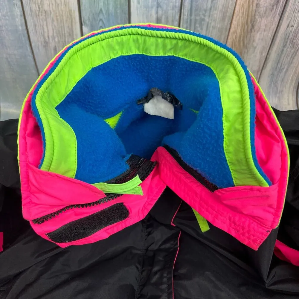 Columbia Vintage Ski Jacket 90s Large Neon Bugaboo Double Layer Coat Black Pink - Image 5