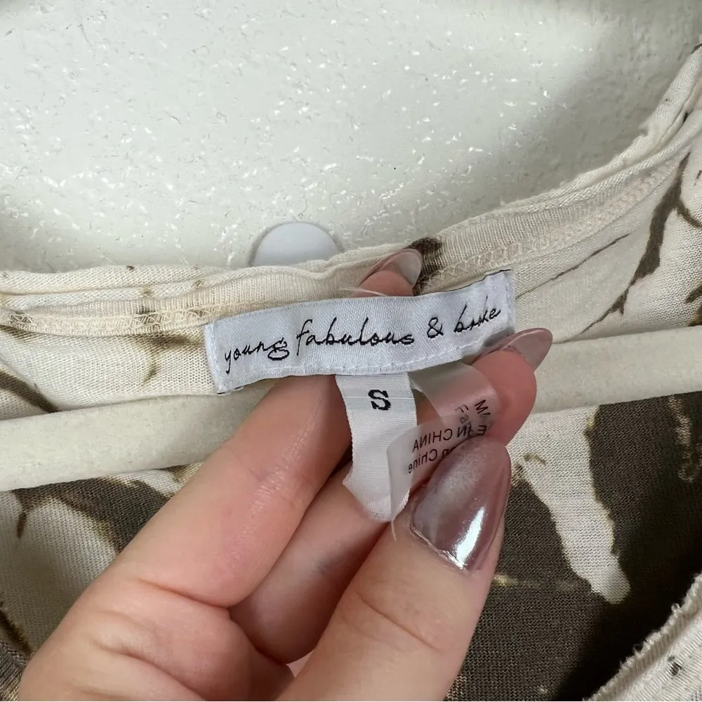 Young Fabulous and Broke Brown White Tie-Dye Wrap Dress Linen Blend Size Small - Image 5