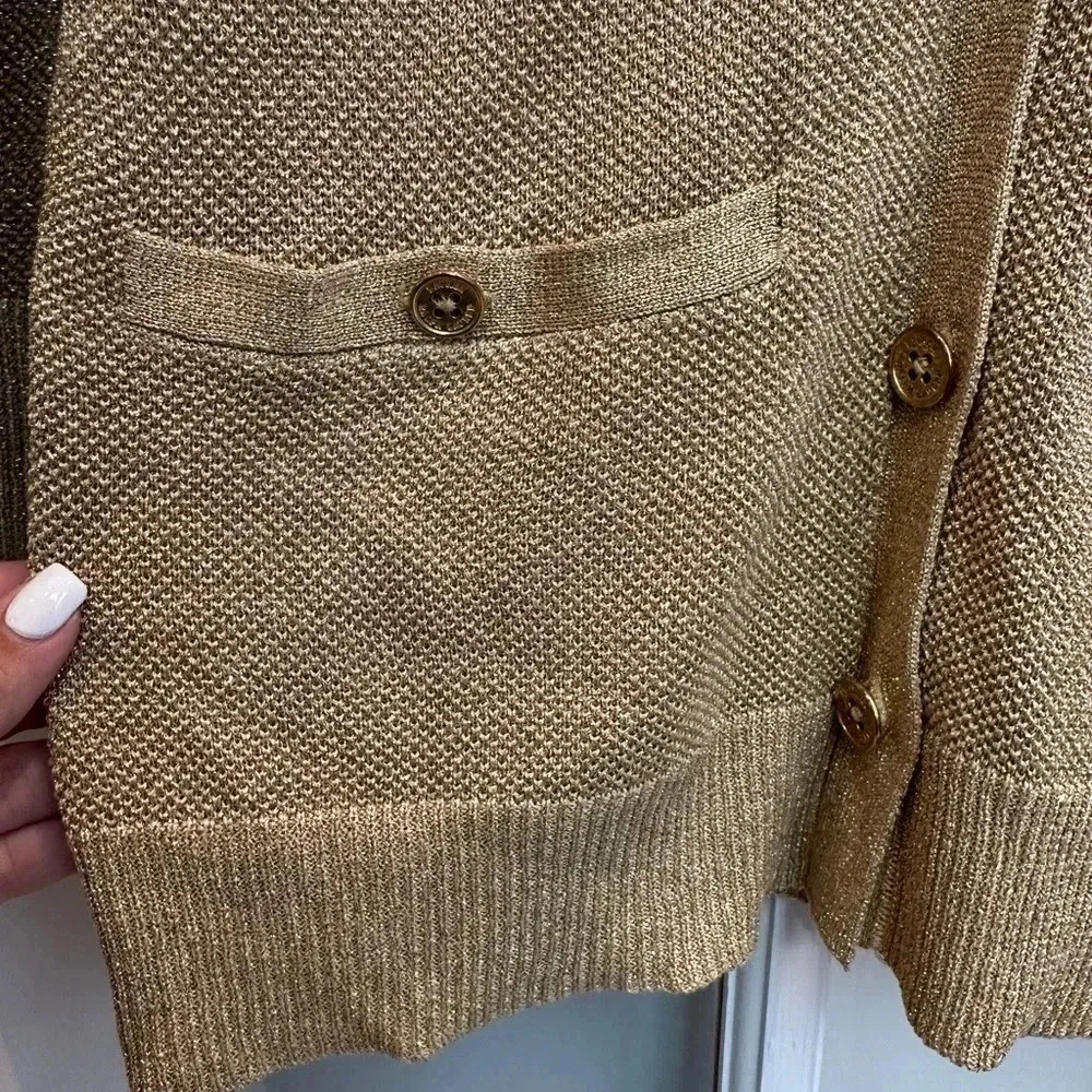 Lauren Ralph Lauren Metallic Gold Silk Blend Knit Button Down Cardigan Size XS - Image 7