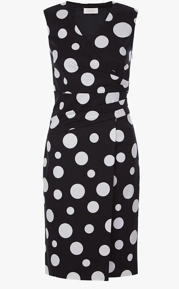 Elsa Polka Dot Faux Wrap Sheath Dress Black & Ivory - Image 3