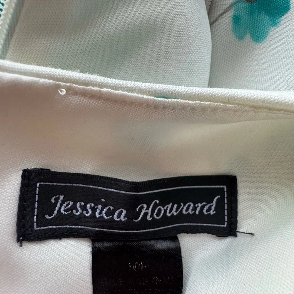 Jessica Howard White Teal Floral Fit Flare Dress 10P - Image 8