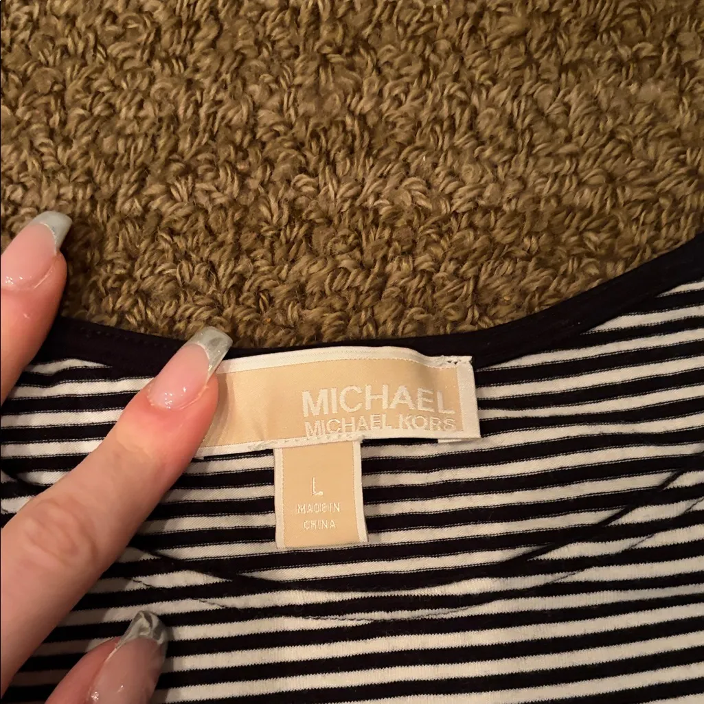 MK women’s Striped Cold Shoulder Top - Image 2