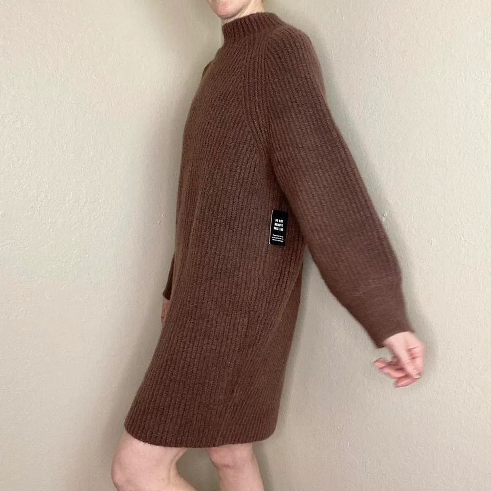 EXPRESS NWT  Brown Cozy Mini Long Sleeve Sweater Dress - Image 3