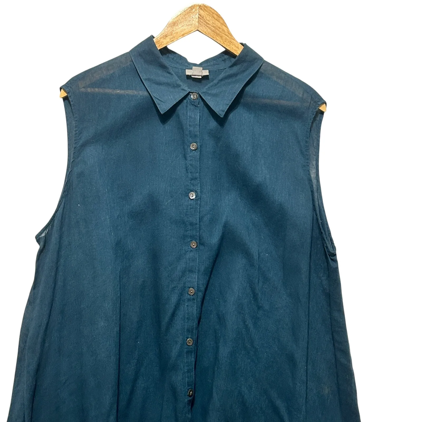 J Jill Women Button Tunic XL Blue Linen Blend Minimalist Lagenlook Coastal Beach - Image 3