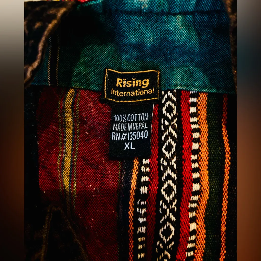 RISING International Boho Patchwork Jogger Jumpsuit Overalls Nepal Made XL Red - Image 8