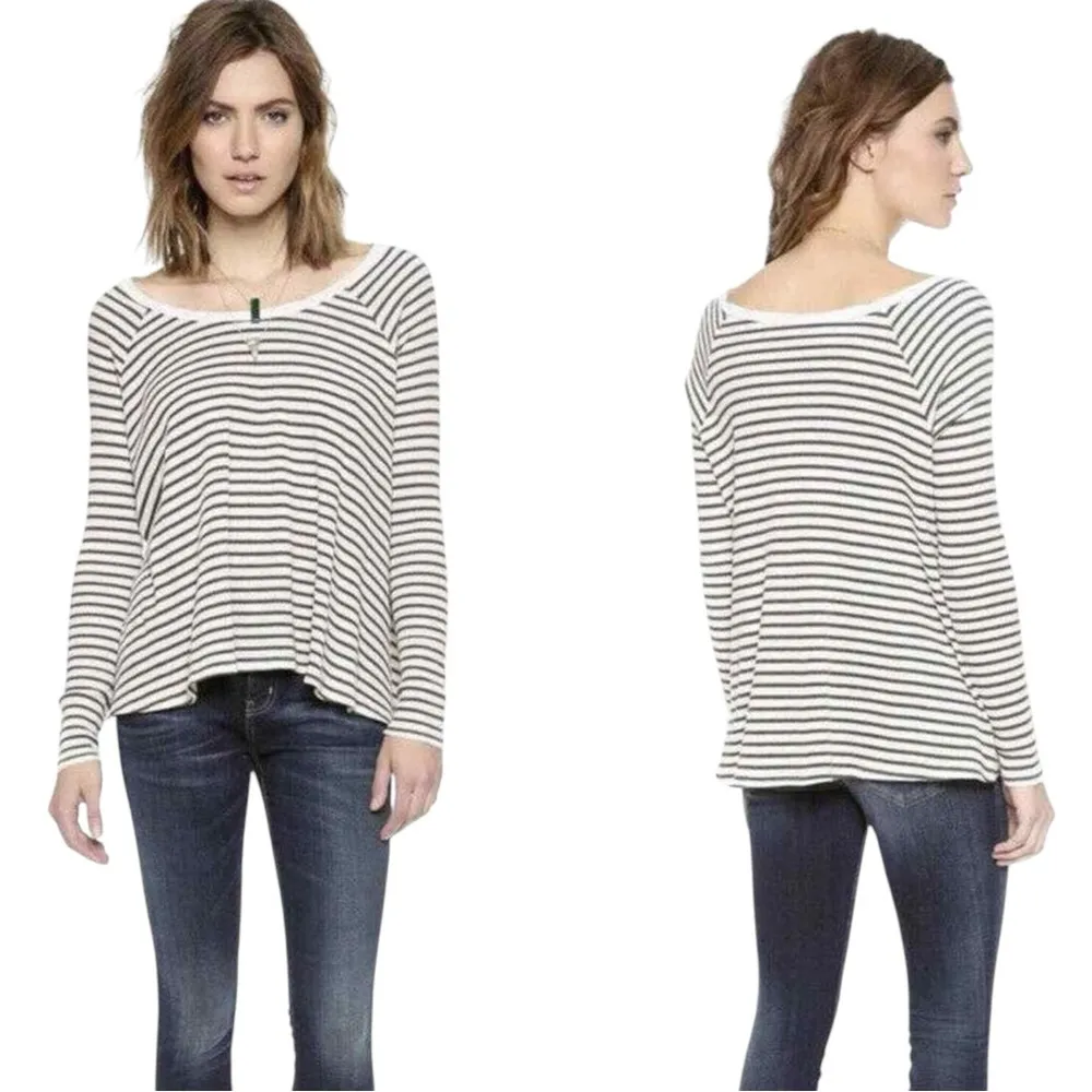 Free People Bohemian Grunge Thermal Striped Long Sleeve Top Size Large Boatneck - Image 6