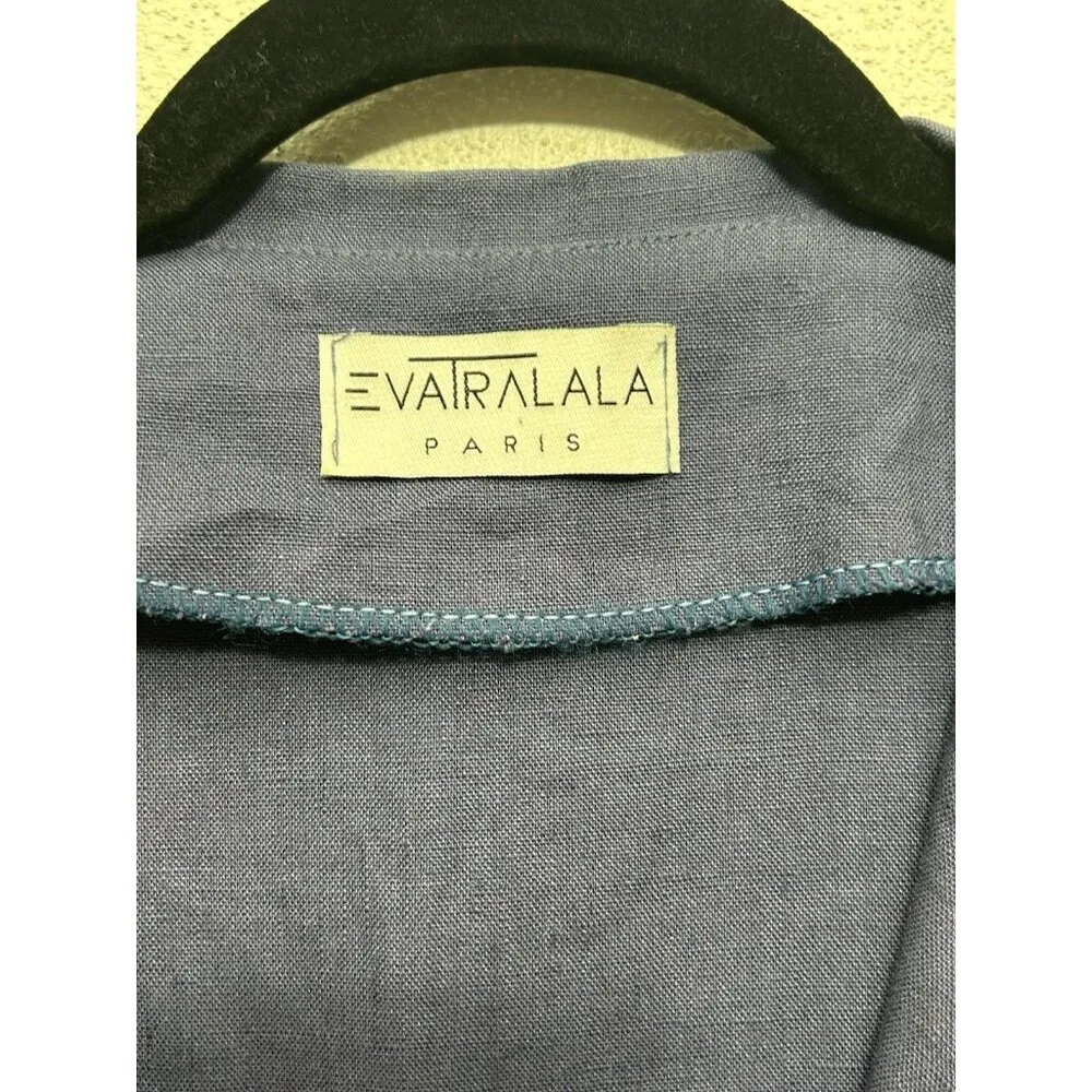 Eva Tralala Paris 100% Linen Top Large Lagenlook Lagom SleevelessMinimal Blue - Image 3