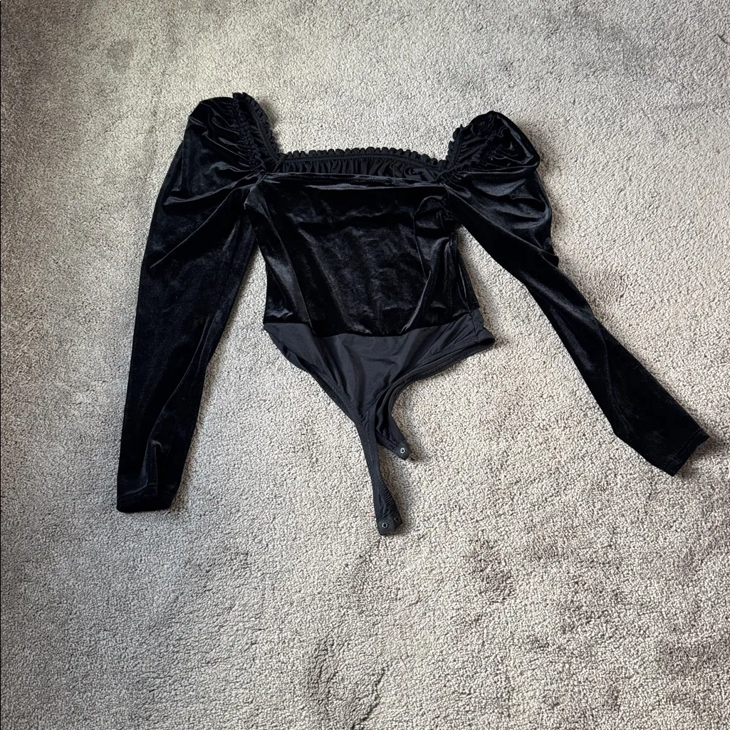 Miss Selfridge Black Velour Bodysuit SIZE 6 - Image 5