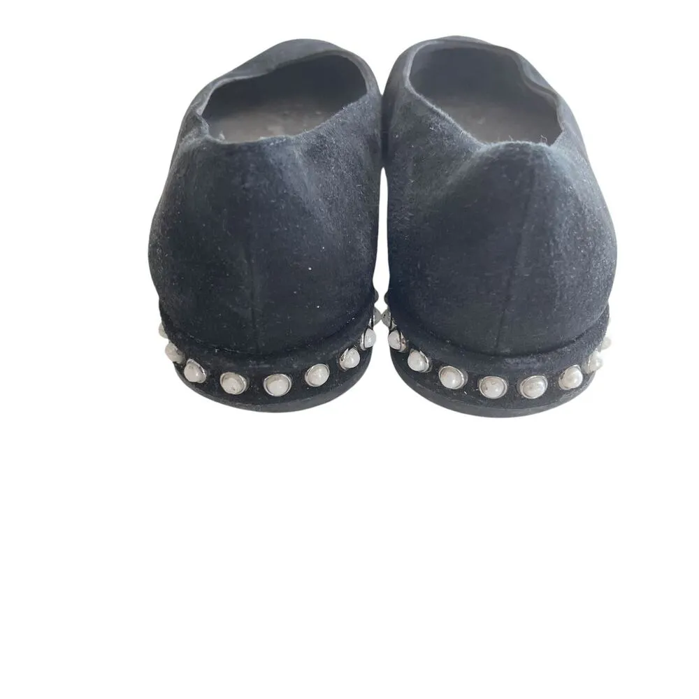 Stuart Weitzman Chicpearl Black Suede Faux Pearl Embellished Almond Toe Flats 8 - Image 4