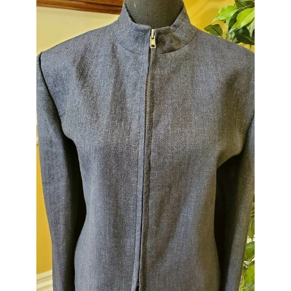 Jones New York Linen Denim Zip Up Jacket, Size 14 - Image 2