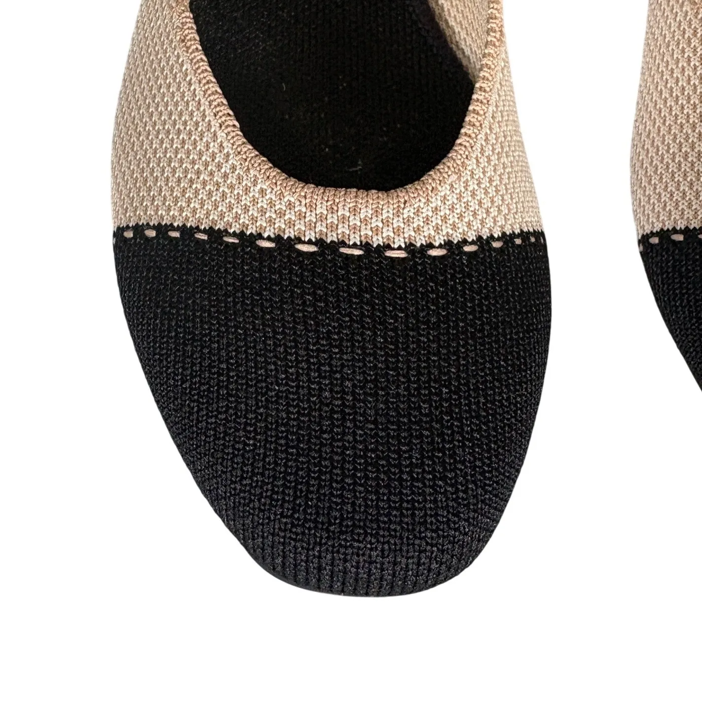 Rothy's The Square Tuxedo Knit Cap Toe Ballet Flats Black CreamUS 8.5 - Image 6