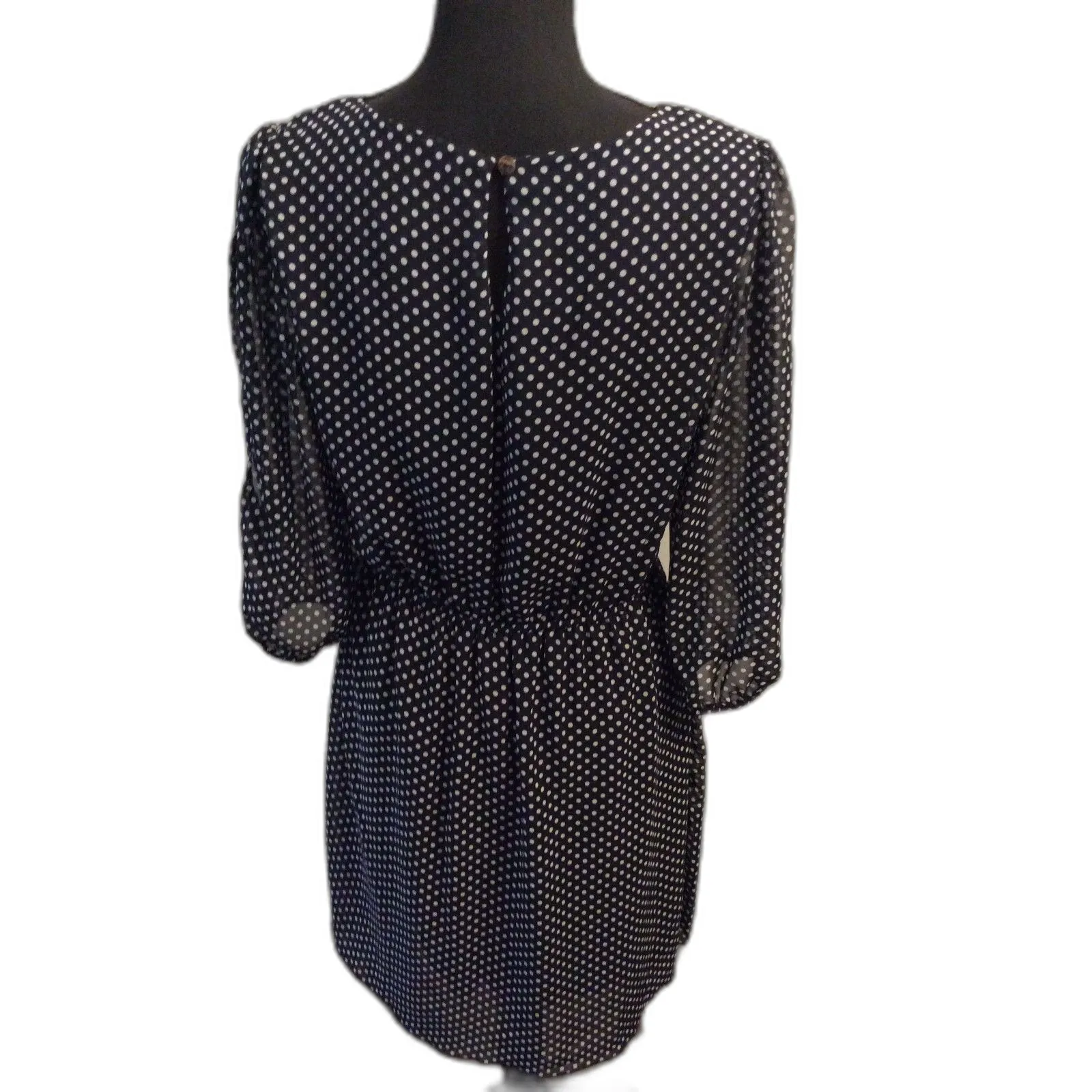 Navy White Polka dot Enfocus Studio Size 8 Dress V Neck Career Church - Image 4
