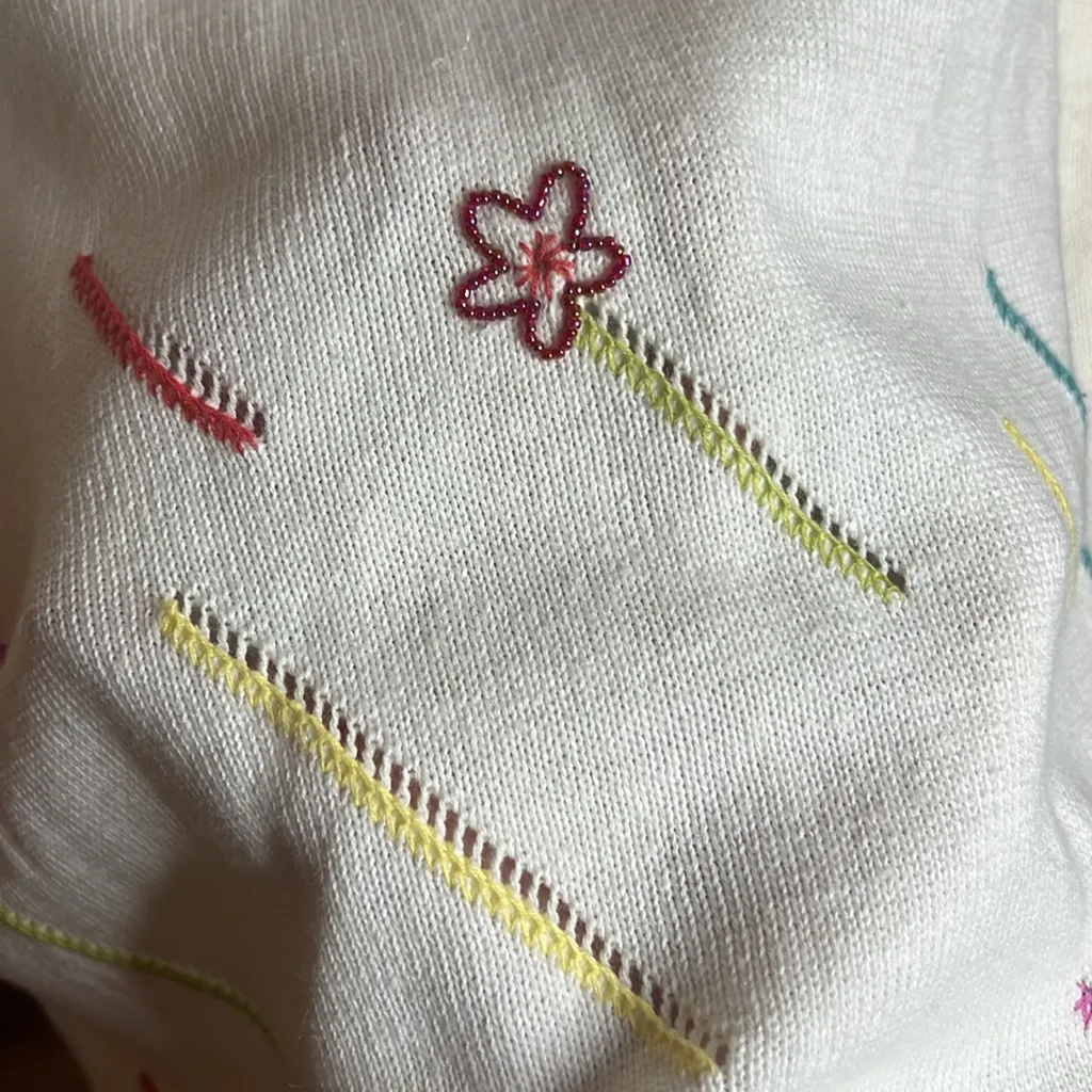 Vintage NWT Susan Bristol Y2K Hand Embroidered Floral Beaded Knit Sweater - Image 4