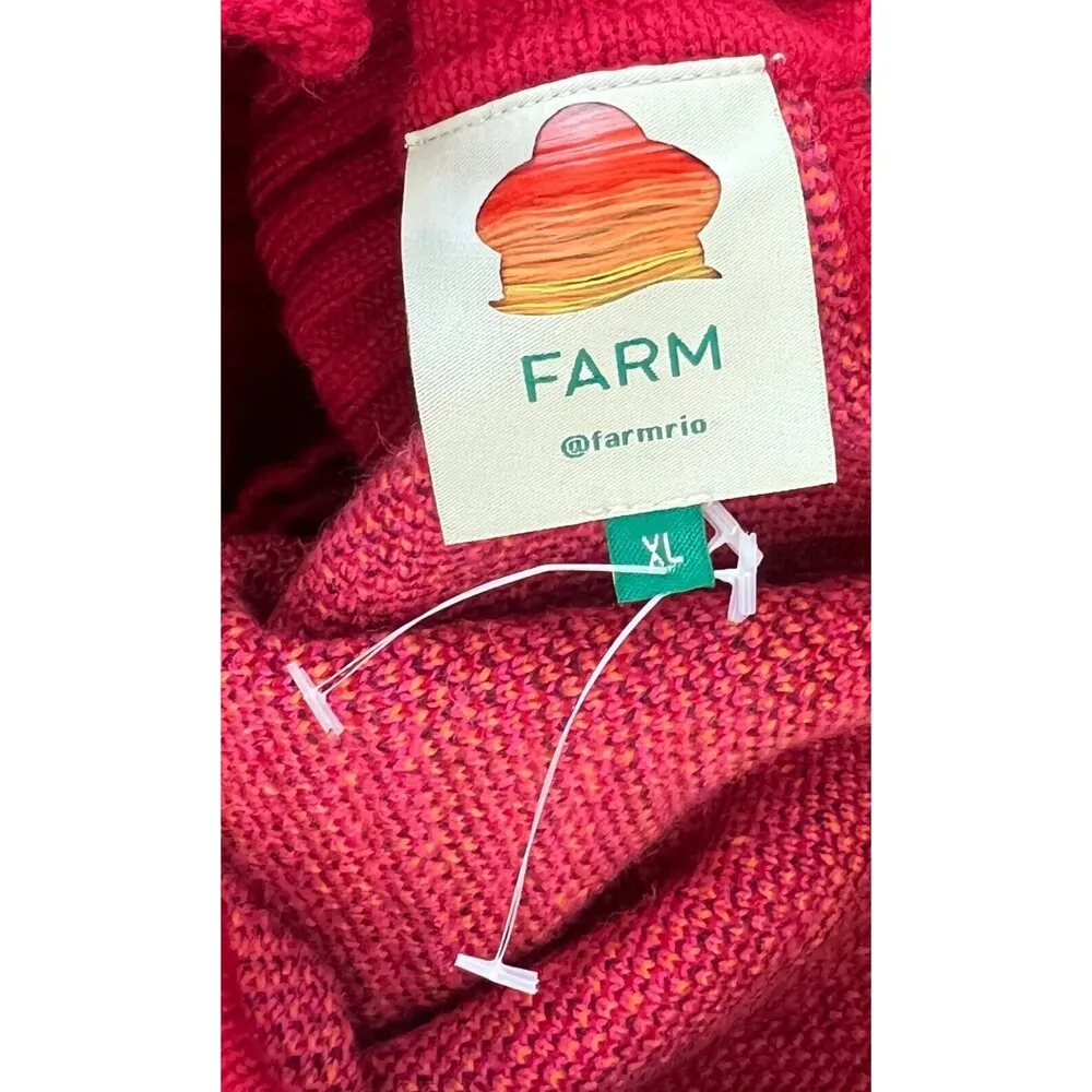 FARM RIO Cutout Asymmetrical Knit Bold Pink Floral Turtleneck Wool Blend Sweater - Image 12