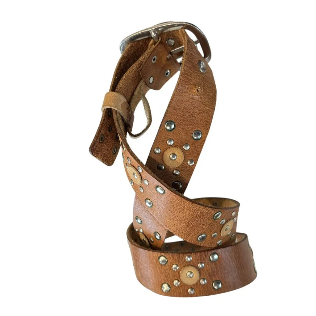 Calvin Klein Studded Leather Belt | Brown Western Boho | Silver Buckle XL - Image 6