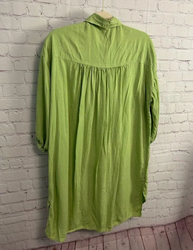 YFB Young Fabulous and Broke linen blend shirt dress lime green size XS chic - Image 3