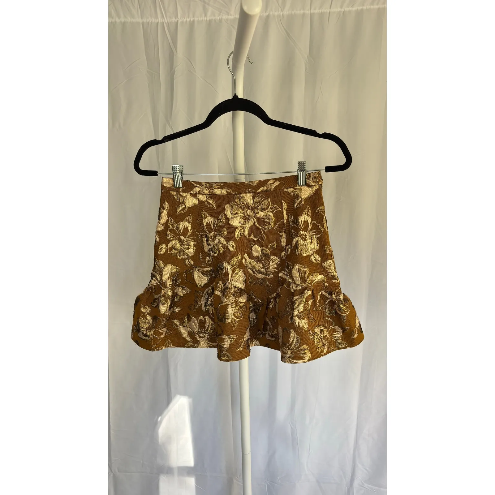 $345 NWOT Love Shack Fancy Eliza Ruffle Mini Skirt Brown Metallic Women's Size 0 - Image 2