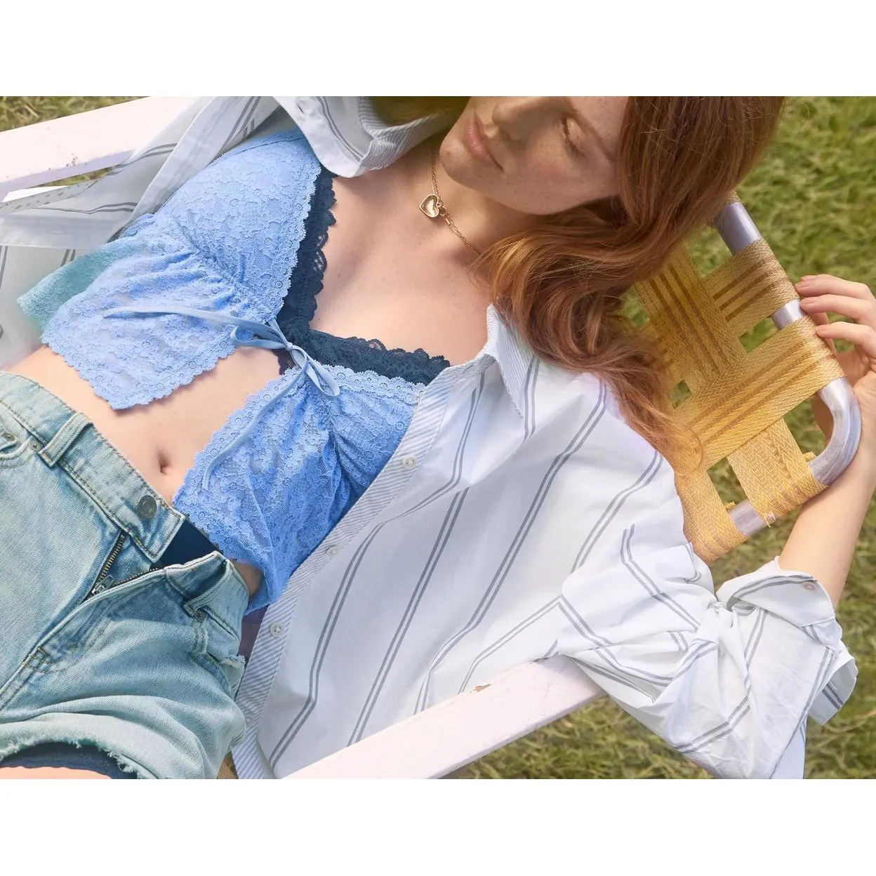 AE Aerie Good Day Button Down Shirt American Eagle Marbled Blue Stripe NWT Small - Image 6