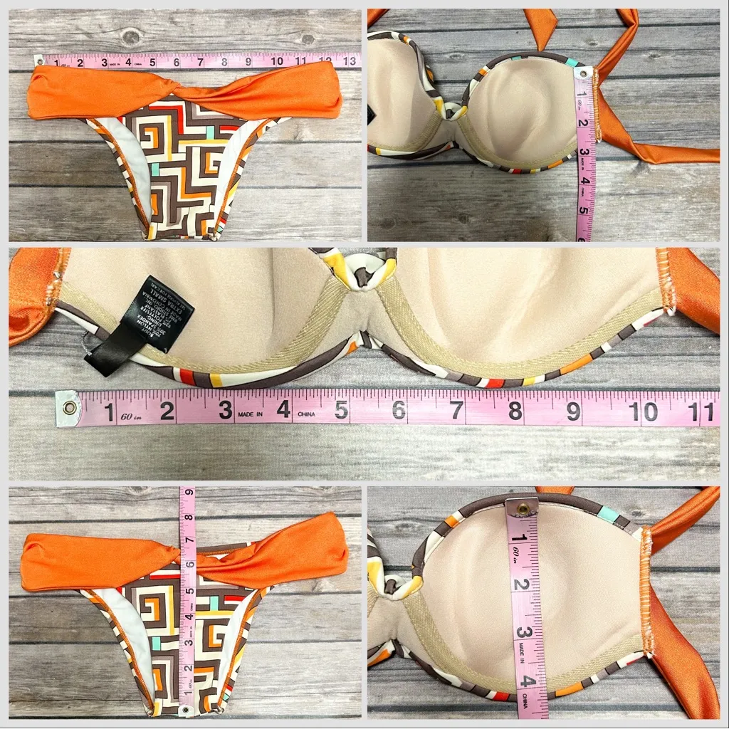 Peixoto Underwire Halter Via Linda Geometric Bikini NWT XS Cream Orange Gray Red - Image 10