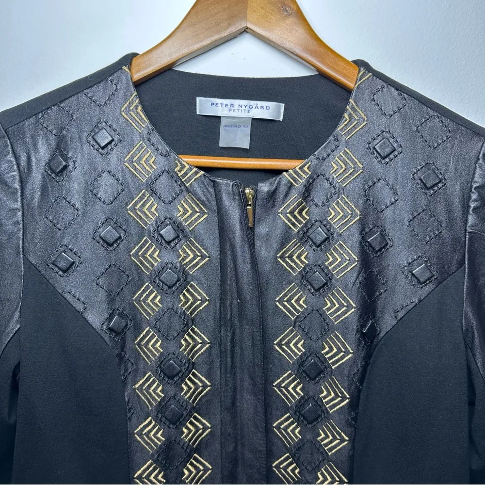 black faux leather and knit embellished zipper jacket sz S - Image 9