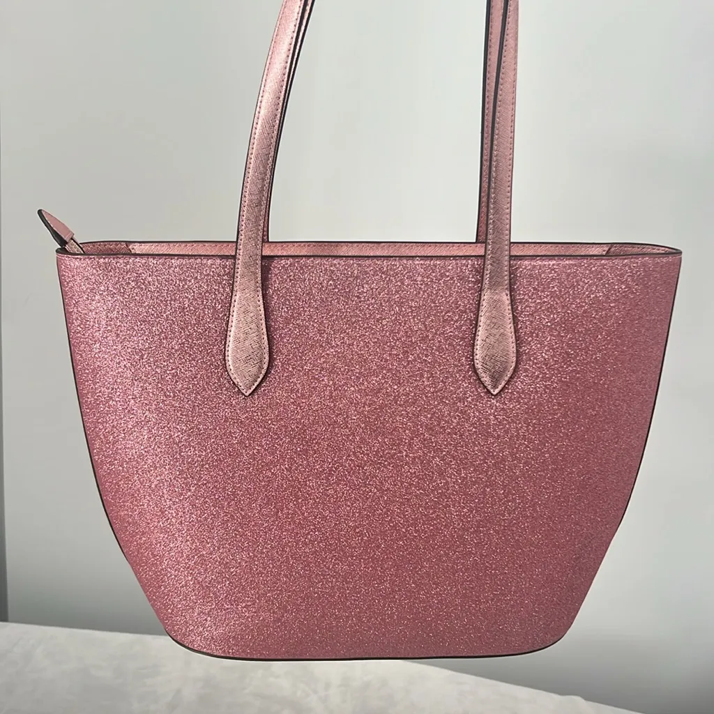 Kate Spade New York Mitten Pink Glimmer Glitter Tote Sparkle Glam Holiday - Image 4